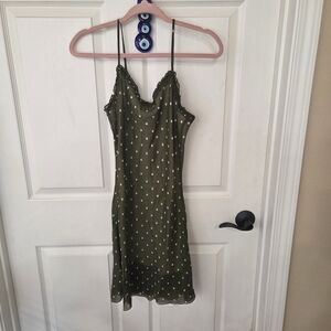 Source Unknown Olive Green Mini Dress with Dots